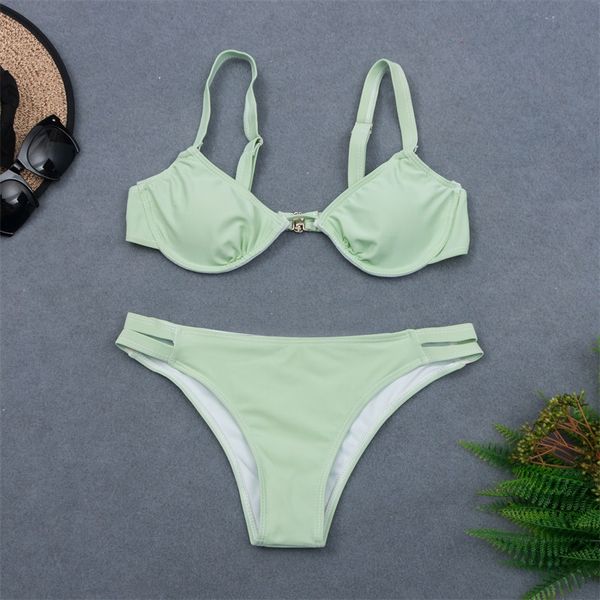 

bikinis set 2021 underwired bikini women swimwear female swimsuit two-pieces solid mint greeen bather bathing suit swimming