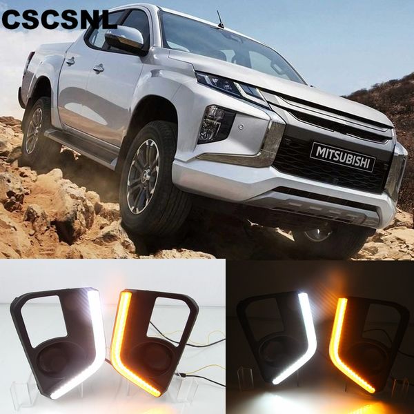 

cscsnl 2pcs car led drl daytime running lights fog lamp cover with yellow turn signal lamp for mitsubishi triton l200 2019