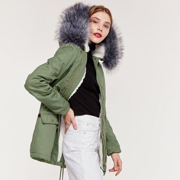 

womens parka casual outwear autumn winter hooded coat winter jacket women fur coats women's jackets and coats, Black