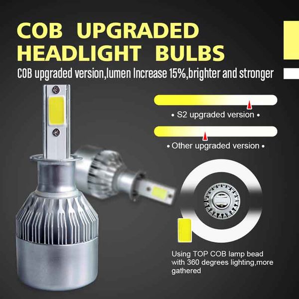 

2pcs h1 led car headlight headlamp fog light conversion light bulb 72w white