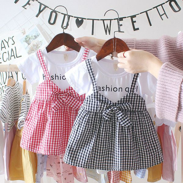 

2019 new summer cotton baby girls cartoon short sleeves dress children's clothing kids princess dresses casual clothes 0-2 years, Red;yellow