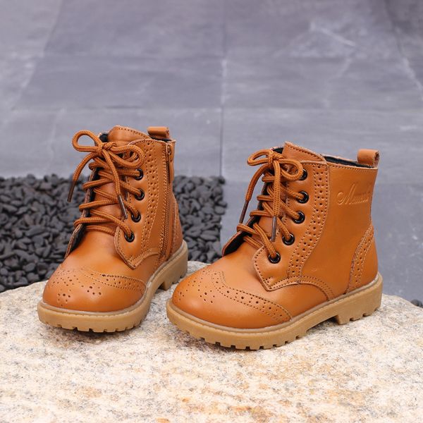 

winter boys boots for children shoes new toddler girls genuine leather martin boots school shoes plush warm kids snow boots, Black;grey