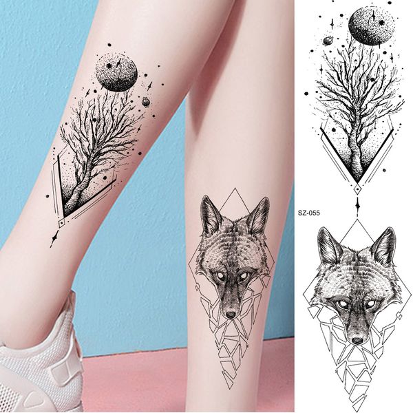 Acheter Rejaski Corps Bras De Mode De Tatouage Autocollants Femmes Arbre De Lune Planètes Géométrique Renard De Tatouage Temporaire Hommes Cheville