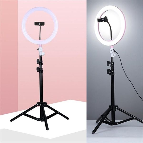 10" 26cm Selfie Ring Light With 1.1m Tripod Stand and Phone Holder Dimmable LED Circle Lights Lighting For Photography Vlogging Makeup Video