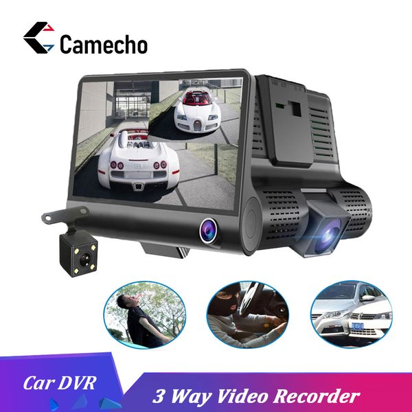 

camecho 4'' 3 way car dvr camera video recorder rear view auto registrator ith two cameras dash cam dvrs dual lens holder stand