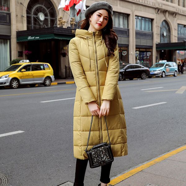 

winter women coat clothing x-long hooded cotton padded female coat plus size warm outwear parka manteau femme hiver, Black