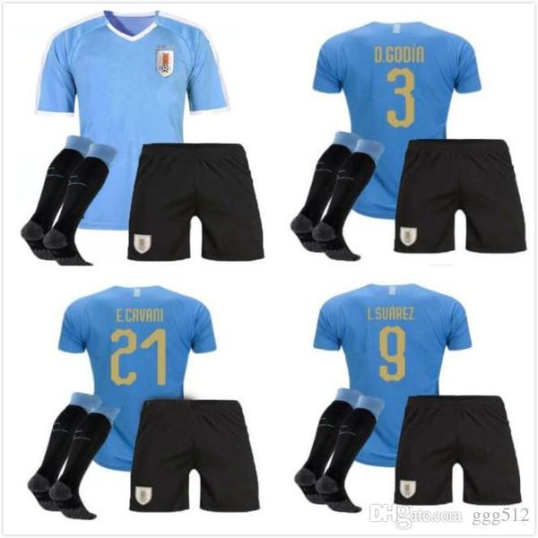 

thai quality uruguay 2018 2019 kits socks home soccer suarez d.godin e.cavani uruguay football shirt jersey men jersey sets, Black;yellow
