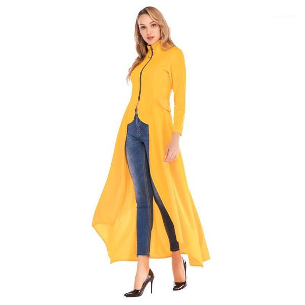 

новая молния slim fit нерегулярные твердые блейзер куртка пальто женские дизайнерские длинные куртки 19ss весна, Black;brown