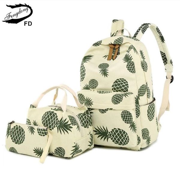 

fengdong 3pcs/set cute pineapple printing backpack children school bags for girls pen pencil bag child girl school backpack set
