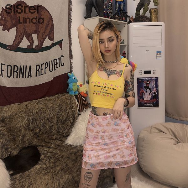 

печать sisterlinda cute mesh медведь sexy женщины высокой талия женской мини юбка mujer 2020 нового sping мода дикой юбка, Black
