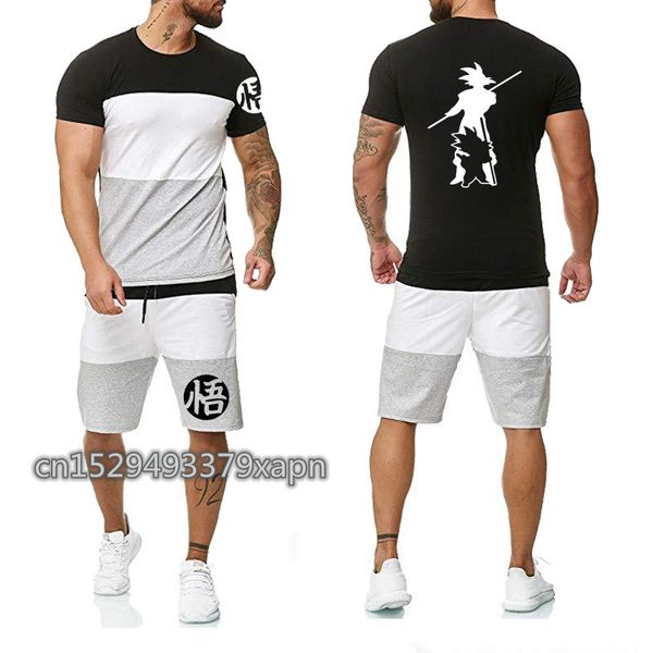 

2020 new summer men's short sleeve anime z saiyan cotton o-collar casual men's t-shirt + shorts suit, Gray