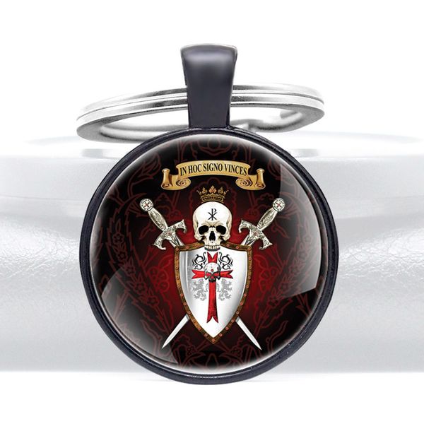 

steampunk knight templar glass dome key chains skeleton skull cross men women key ring jewelry gifts, Silver