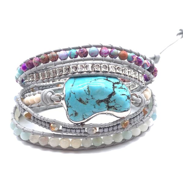 

turquoise hand-knitted leather bracelet bohemian wind bracelet 5-stripe chakra, Black