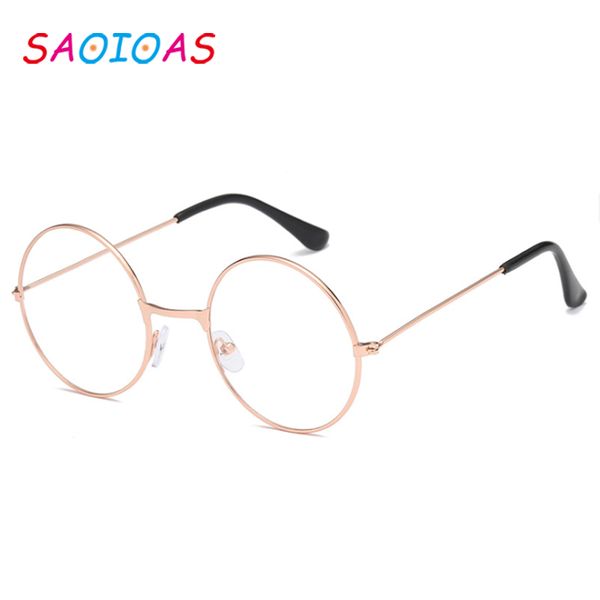 

saoioas new classic vintage glasses frame round lens flat myopia optical mirror simple metal women/men glasses frame harry glass, Black