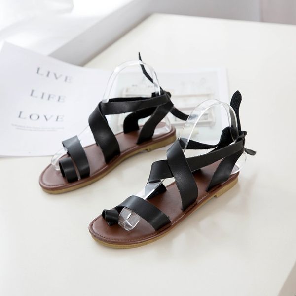 

oversized summer flat sandals ladies women shoes woman cross band toe, Black