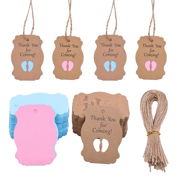 

50 set baby shower gift tag thank you tags pink blue baby feet paper card christening baptism party supplies diy candy box label