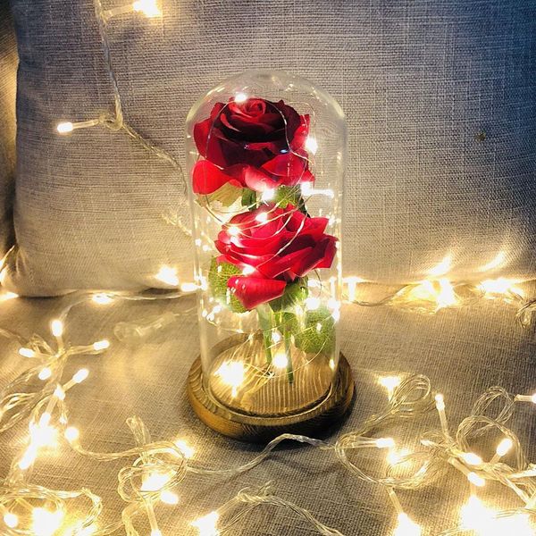

immortality rose glass cover fresh flower 2 roses festival party preserved fresh flower romantic eternal gift