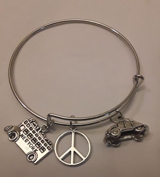 

2019 handcrafted hippie beetle bug car van peace sign charm adjustable bracelet ancient silver women men animal lovers accessories gift, Black