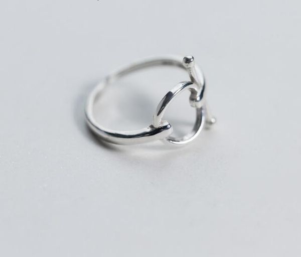 

sterling real.925 silver fine open circle geometric &bar lucky ring adjust gtlj1678, Golden;silver