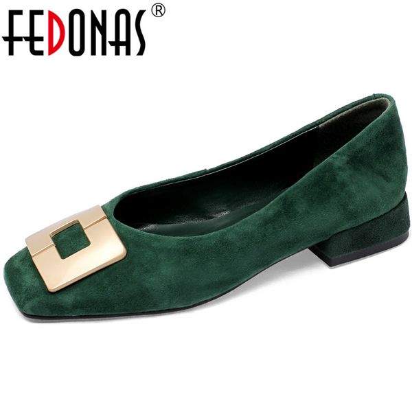 

fedonas fashion metal decoration loafers suede leather shoes for women low heels pumps 2020 summer autumn party shoes woman heel, Black