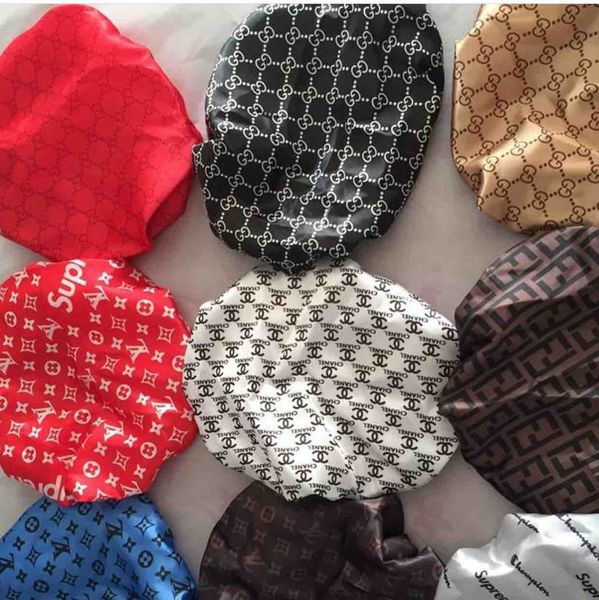 

2020 designers durag muslim women stretch sleep turban hat scarf silky bonnet chemo beanies caps cancer headwear head wrap hair accessories, Blue;gray