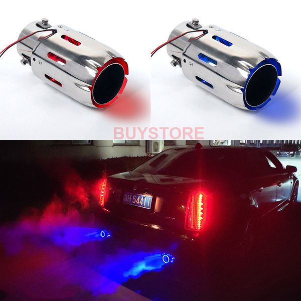 

1pcs car exhaust nozzle red blue lamp stainless steel exhaust tip with lamp car modification accessories ing