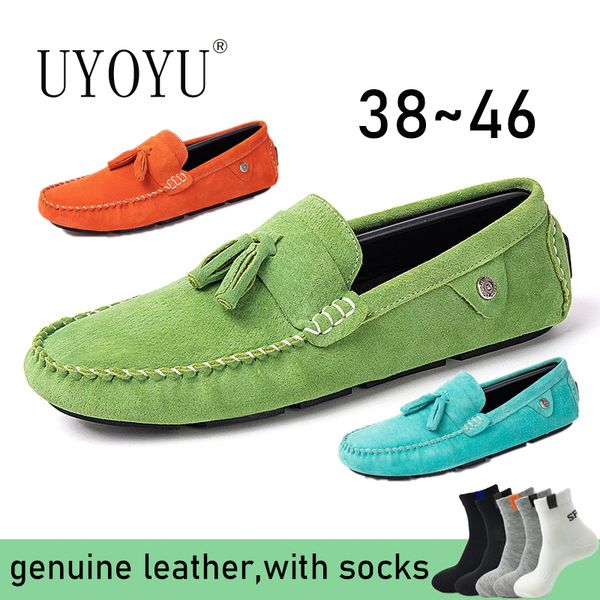 

uyoyu big size men genuine leather shoes slip on black shoes real leather loafers mens moccasins italian designer