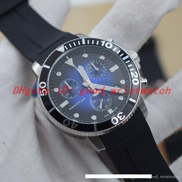 

montre de luxe 1853 seastar mens designer watches luminous quartz movement chronograph black blue gradient dial rubber strap wristwatches 45, Slivery;brown