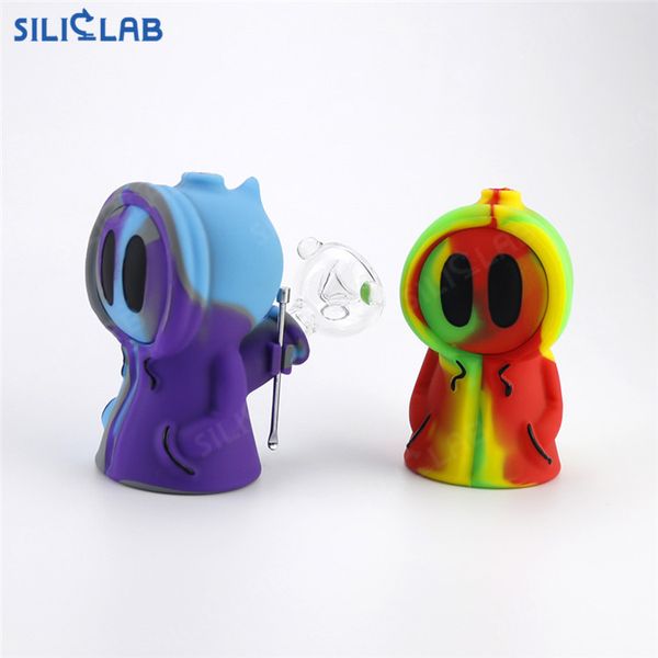 

SILICLAB Дух Bubbler Рука Размер мини силиконовый Bongs 4,7 дюйма Dab Rig с 56мм Dabber и Wax баночки Портативный кальянокурения