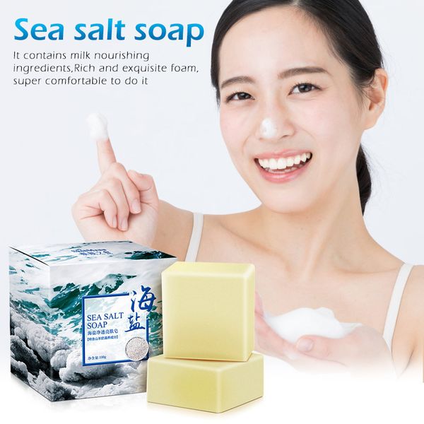 

100g sea salt soap cleaner goat milk moisturizing face wash effective removal pimple pores treatment tslm1