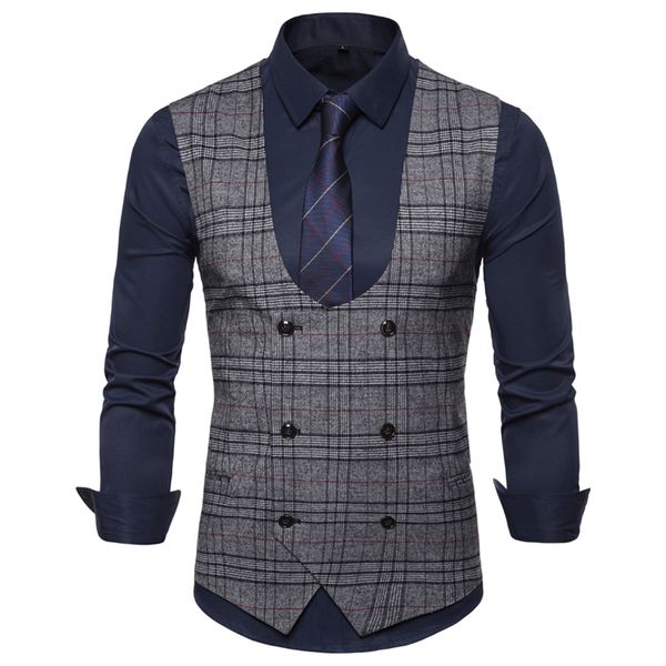

fashion suit vest men formal dress vest colete masculino herringbone gilet fitness sleeveless jacket wedding waistcoat men 2xl, Black;white