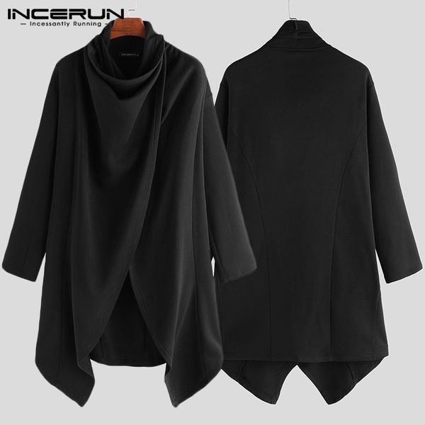 

treet men solid color long sleeve scarf collar casual trench jackets fashion trend punk style baggy mens warm outerwear incerun, Black;brown