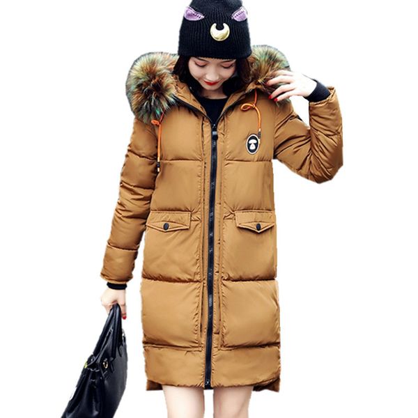 

2017 new winter jacket women coat warm slim thick long parkas good quality color fur collar hooded for women coats female jacket y190926, Black;white