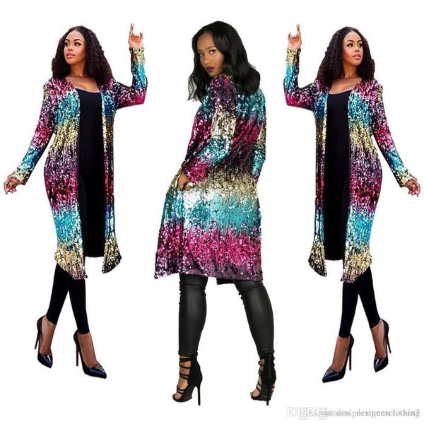 

sequined cardigan jacket spring autumn colorful fashion jacket coats open stitch women designer long, Black;brown