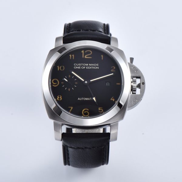 

seagull automatic movement 44mm watch silver 316l stainless steel case luminous hands black leather strap 415-5, Slivery;brown