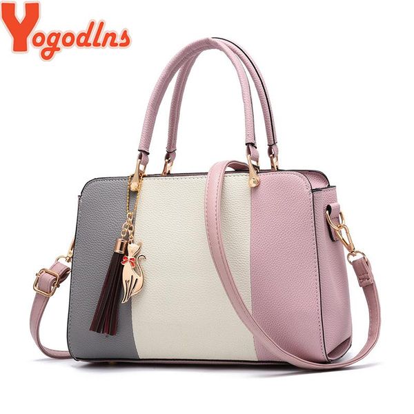 

yogodlns brand ladies tassel patchwork totes casual fashion flap shopping party work purse makeup crossbody shoulder handbag