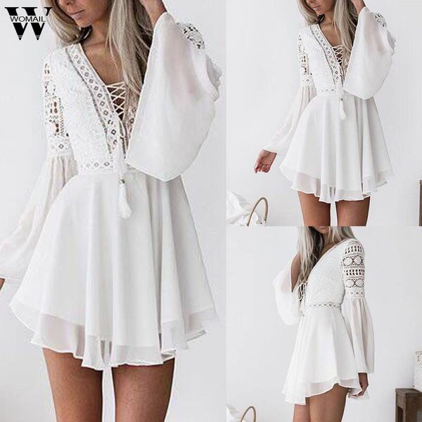 

womail summer dress fashion lace long sleeve solid loose dress casual boho party holiday elegant beach vocation 2019 m521, Black;gray
