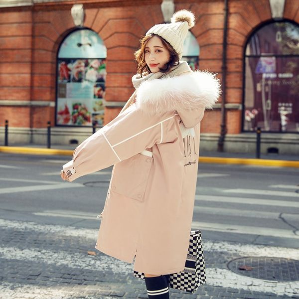 

winter long 90% white duck down coats women raccoon fur collar down parka ladies warm jacket coat women embroidery overcoat, Black