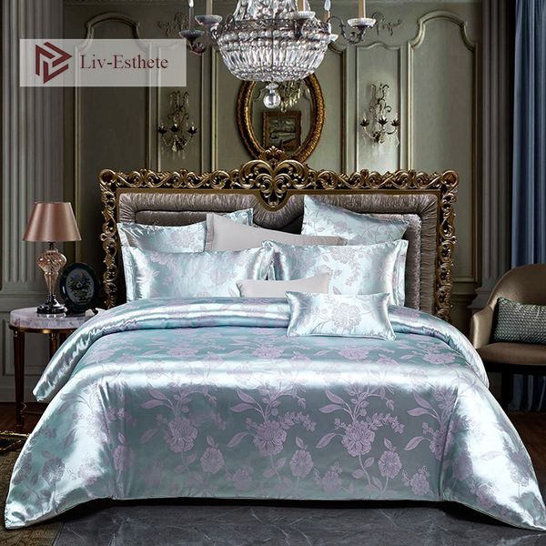 

liv-esthete euro jacquard flower luxury bedding set double bedspread flat sheet decorative bed linen set home textile