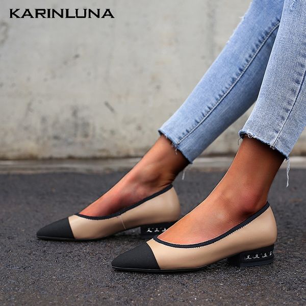 

karin wholesale large size 34-40 cow leather pointed toe slip on pumps woman shoes women office lady pumps, Black