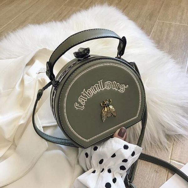 

New Style Women Bag Fashion Embroidery Bee Shoulder Bags Small Handbag with Letter Small Round Crossbody