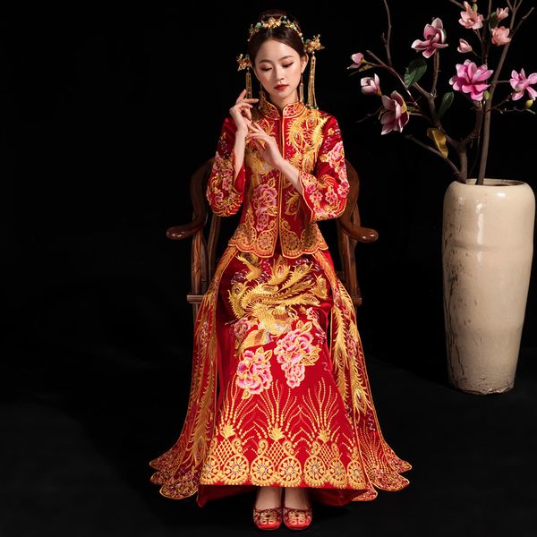 

plus size 3xl cheongsam chinese traditional dress qipao embroidery oriental dresses wedding gowns robe orientale vestido chino, Red