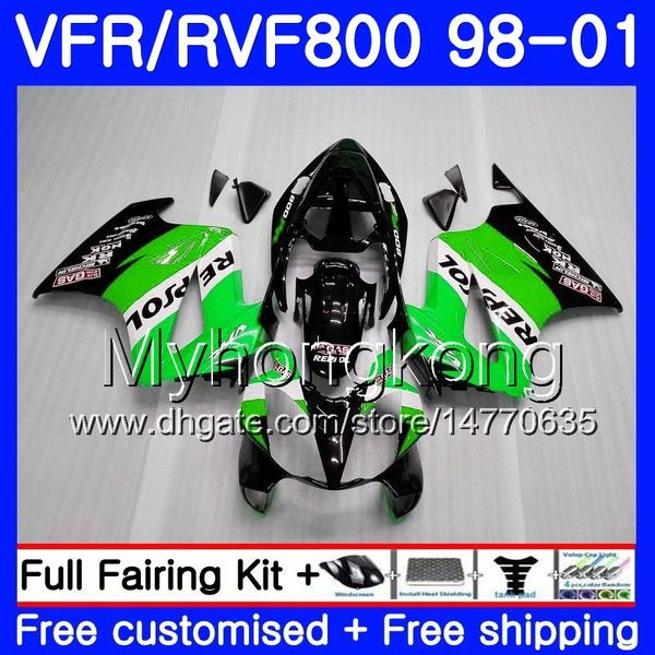 Corpo para HONDA Interceptor VFR800R VFR800 Repsol verde 1998 1999 2000 2001 259HM.29 VFR 800RR VFR 800 RR VFR800RR 98 99 00 01 Kit de carenagem