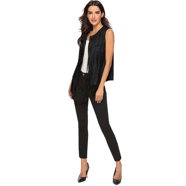

z women's vests woman autumn new loose tassel stitching solid color vest cardigan coat women chalecos para mujer, Black;white