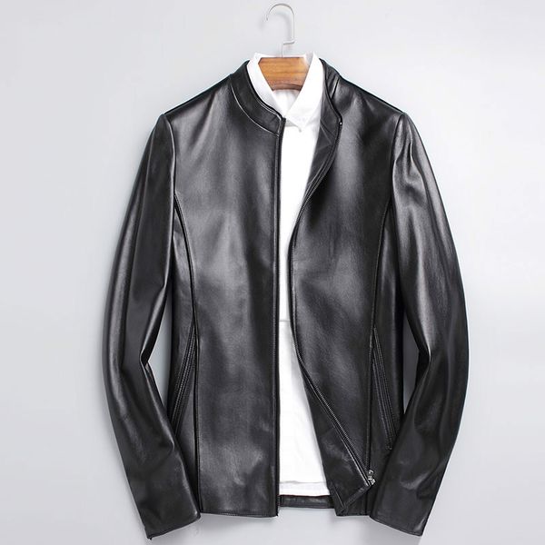 

men's leather & faux jacket korean men genuine clothes 2021 short sheepskin coat slim fit motorcycle jackets zdy0022 kj2298, Black