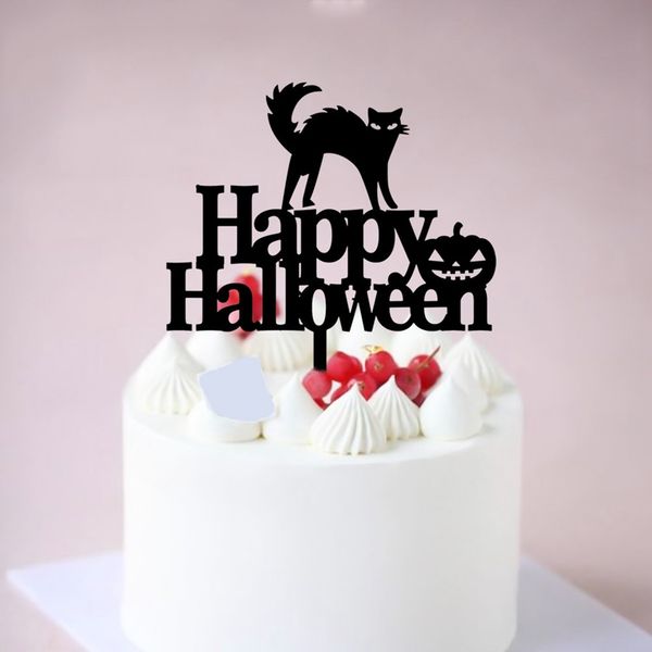 

acrylic happy halloween insert card novelty golden black cat letters cupcake ers festival holiday party cake decoration