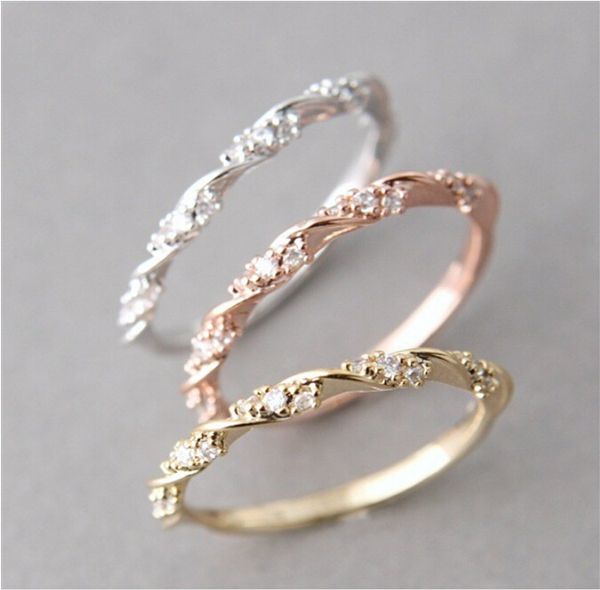 

rose gold diamond jewelry ring fashion diamond twist ring woman three colors rings for friends gift, Silver