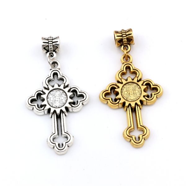 

50pcs antique silver /gold st benedict nursia cross dangle charm beads fit charm necklace diy jewelry 24.8x50mm a-559a1, Bronze;silver