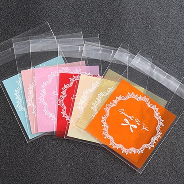 

100pcs bowknot self adhesive bags diy cookie candy package cellophane gift bag