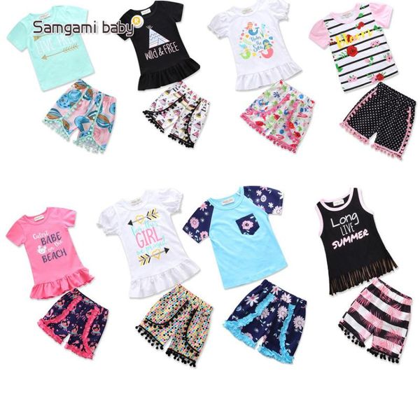 

2020 children's wear summer new girl short sleeve letter + set, White